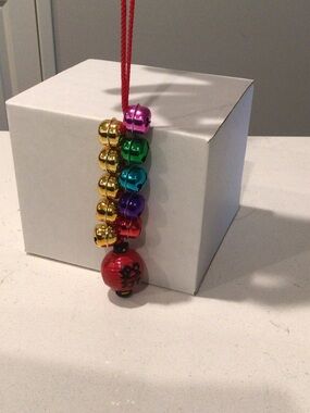 Red Lantern Bell Ornament with Multicolor Jingle Bells from and bought in Japan